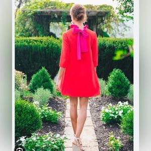 Tuckernuck colorblock Daphne dress pink and red/orange with bow